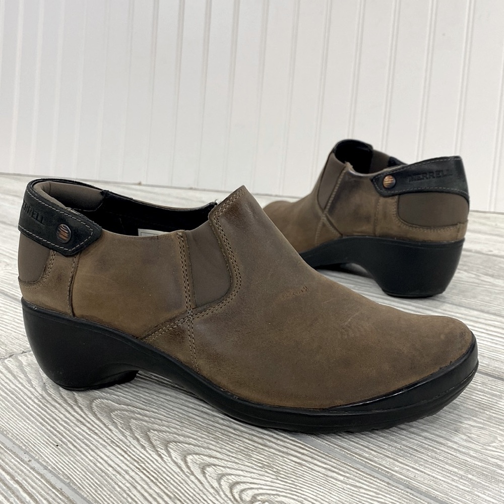 Merrell Veranda Cloudy Brown Leather Booties Clogs - sz 8.5